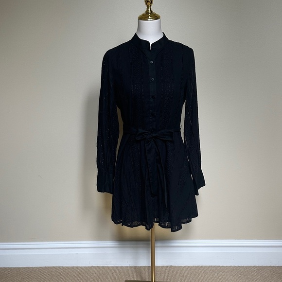 Strut & Bolt Dresses & Skirts - NWT Black Eyelet Long Sleeve Dress, Belted Cotton Dress-Classic Chic Fit & Flare